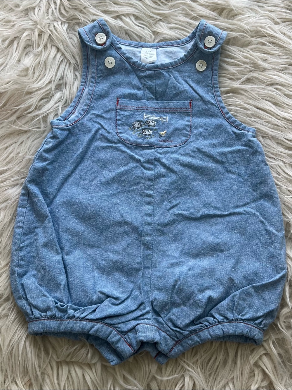 Vintage Y2K Baby Gap Chambray Denim Lined Overalls Embroidered Farm Animals 0-3M